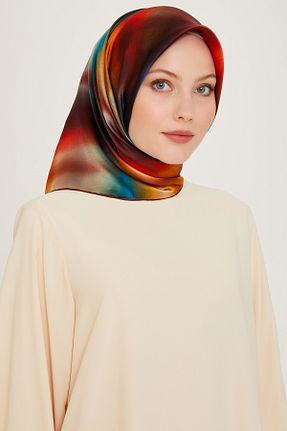 روسری زرشکی کرپ ساتن ابریشم Armine - کد 887545122