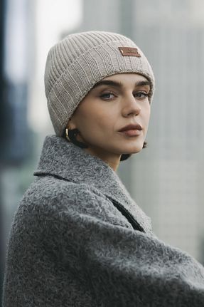 کلاه پشمی بژ زنانه پنبه ای Nordbron - کد 884969278