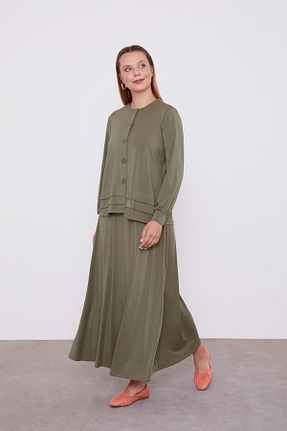ست بالاتنه و پائین تنه حجاب خاکی زنانه اورسایز Levidor - کد 887636332