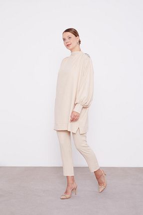 ست بالاتنه و پائین تنه حجاب بژ زنانه رگولار Levidor - کد 887638076