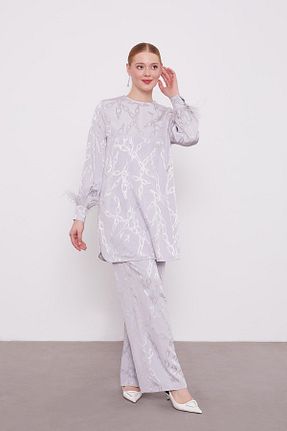 ست بالاتنه و پائین تنه حجاب طوسی زنانه اورسایز Levidor - کد 887643082
