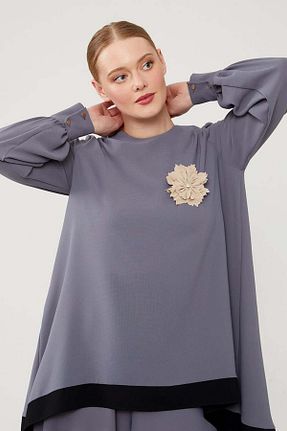 ست بالاتنه و پائین تنه حجاب طوسی زنانه اورسایز Levidor - کد 887637127