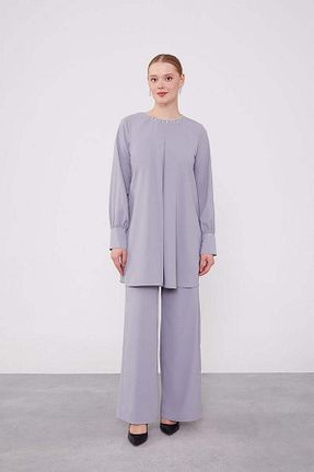 ست بالاتنه و پائین تنه حجاب طوسی اورسایز Levidor - کد 887636777