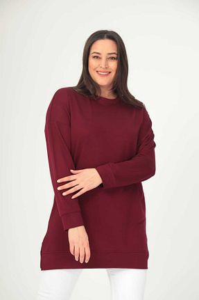 تونیک سایز بزرگ زرشکی زنانه بافت Esina - کد 887673928