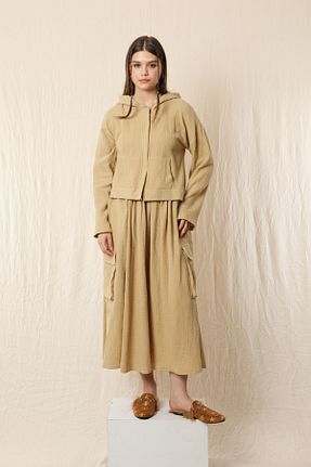 ست بالاتنه و پائین تنه حجاب بژ زنانه اورسایز ZÜLAYS - کد 833774936