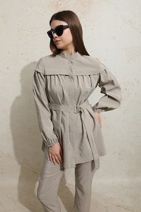 ست بالاتنه و پائین تنه حجاب طوسی زنانه اورسایز ZÜLAYS - کد 848501931