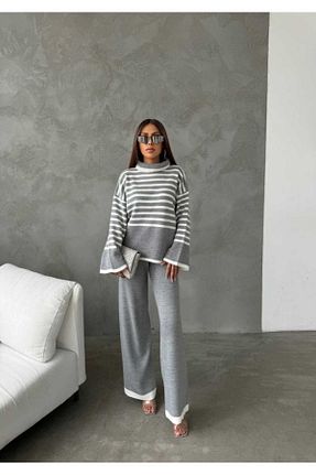 ست بالاتنه و پائین تنه طوسی زنانه بافتنی Butik - کد 887771696