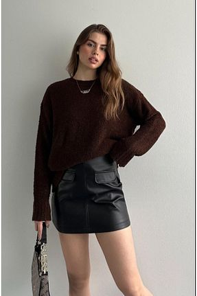 پلیور قهوه ای زنانه ساده fujya - کد 887774526