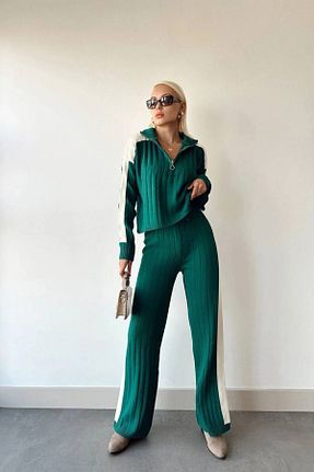 ست بالاتنه و پائین تنه سبز زنانه تریکو Abalı - کد 887821707