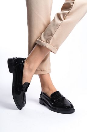 کفش لوفر مشکی زنانه چرم مصنوعی SH SİLVER MODA - کد 816671163
