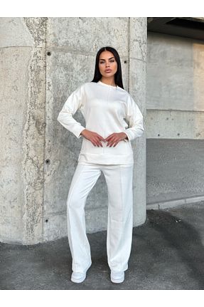 ست بالاتنه و پائین تنه سفید زنانه بافتنی badibadii - کد 881303404