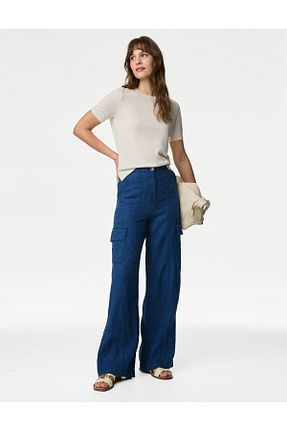 شلوار سرمه ای زنانه کتان Marks & Spencer - کد 834298876