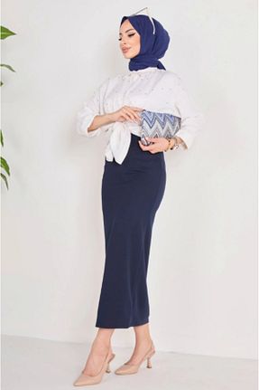 دامن حجاب سرمه ای زنانه کمر کش دار asilmoda - کد 887966884
