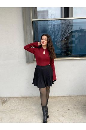 پلیور زرشکی زنانه ساده ŞANTAL - کد 888070571