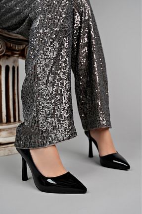 کفش پاشنه بلند کلاسیک مشکی زنانه چرم لاکی CİMİLİ SHOES - کد 888146380