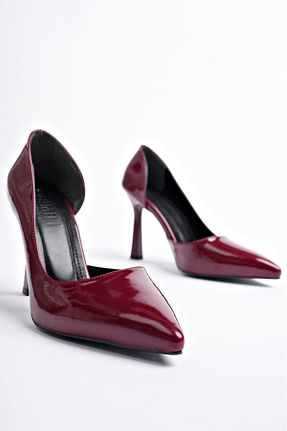 کفش پاشنه بلند کلاسیک زرشکی زنانه چرم لاکی CİMİLİ SHOES - کد 888146431