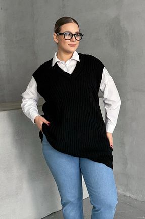 سوئیتر سایز بزرگ مشکی زنانه تریکو Stil Diva - کد 888161694