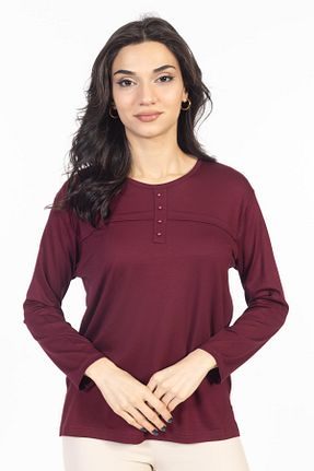 بلوز زرشکی زنانه طرح دار Mutlu City - کد 800182643