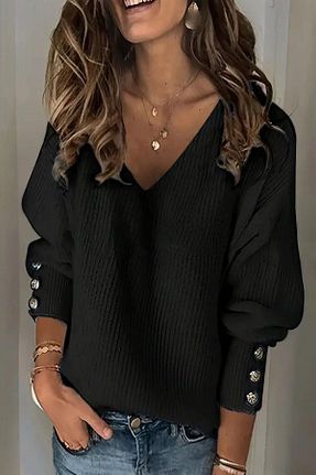 پلیور مشکی زنانه ساده Deafox - کد 888169021
