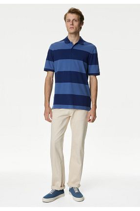 پولوشرت آبی مردانه پنبه ای Marks & Spencer - کد 836387259