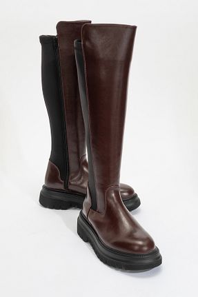 چکمه زرشکی زنانه چرم مصنوعی luvishoes - کد 888298490