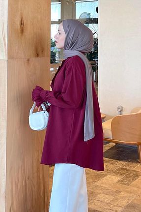 تونیک حجاب زرشکی زنانه ویسکون lamelif - کد 888623209