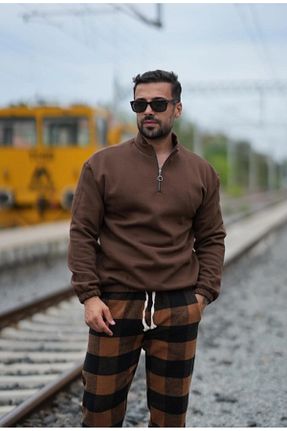 سوئیشرت قهوه ای مردانه ساده SCSARVİN - کد 888365873