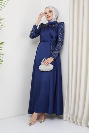 لباس مجلسی حجاب سرمه ای زنانه پلی استر Olcay - کد 808585475