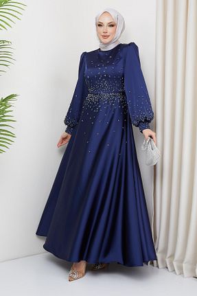 لباس مجلسی حجاب سرمه ای زنانه یقه دوچرخه Olcay - کد 808318411