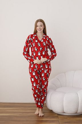 ست لباس راحتی قرمز زنانه پلنگی CALİA - کد 878789358