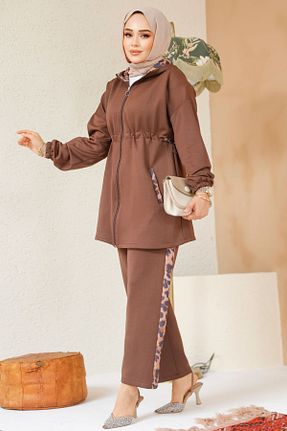 ست بالاتنه و پائین تنه حجاب قهوه ای زنانه رگولار Neva Style - کد 888411081