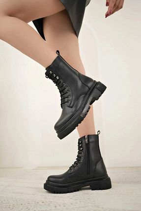 بوت / نیم بوت مشکی زنانه چرم مصنوعی BAHRİNA - کد 845650447