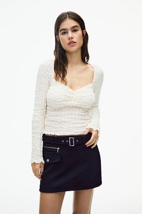 دامن سرمه ای زنانه پلی استر Pull & Bear - کد 888492372