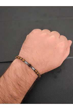 دستبند جواهر قهوه ای مردانه سنگ طبیعی tahrastone - کد 888519790