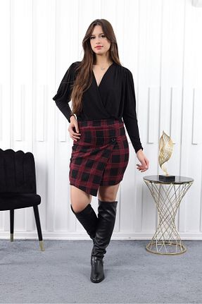 دامن زرشکی زنانه بافتنی ASEN BUTİK - کد 888550829