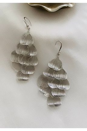 گوشواره جواهر طوسی برنجی VNS Accessories - کد 888552027