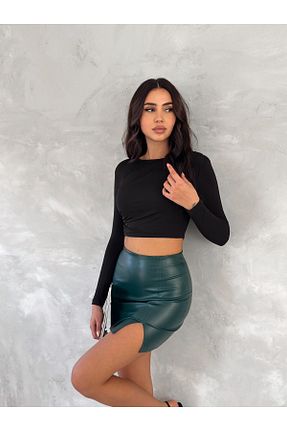 دامن سبز زنانه چرم مصنوعی ASEN BUTİK - کد 888554429