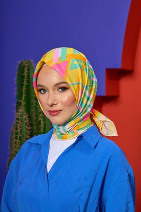 روسری زرد پنبه پلی استر İpekhan - کد 850312167