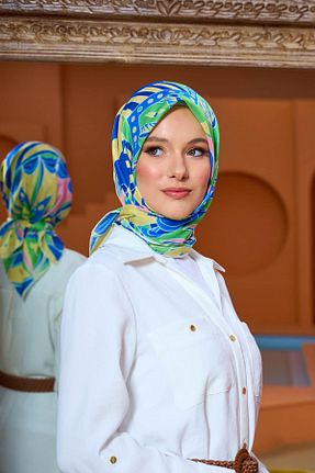 روسری آبی پنبه پلی استر İpekhan - کد 850312177
