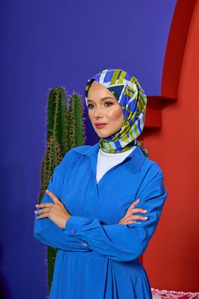 روسری آبی پنبه پلی استر İpekhan - کد 850311505