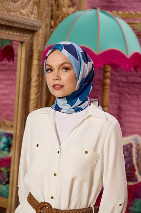 روسری آبی پنبه پلی استر İpekhan - کد 850316694