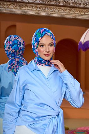 روسری آبی پنبه پلی استر İpekhan - کد 850310374
