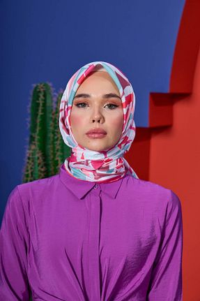 روسری آبی پنبه پلی استر İpekhan - کد 850313271