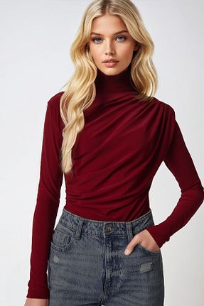 بلوز زرشکی زنانه ساده Trend Alaçatı Stili - کد 887269775