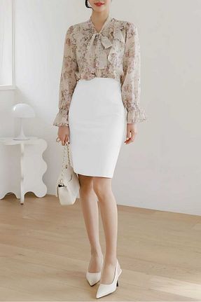 دامن سفید زنانه پارچه CNG MODA - کد 888676005