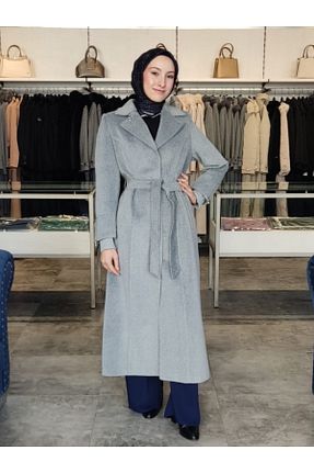 پالتو پشمی حجاب طوسی زنانه رگولار Zühre - کد 888688172