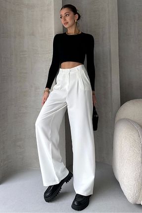 شلوار پارچه ای سفید زنانه بلند PALAZZO - کد 886670587