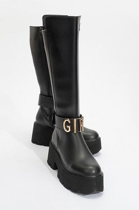 چکمه مشکی زنانه چرم مصنوعی luvishoes - کد 888816040