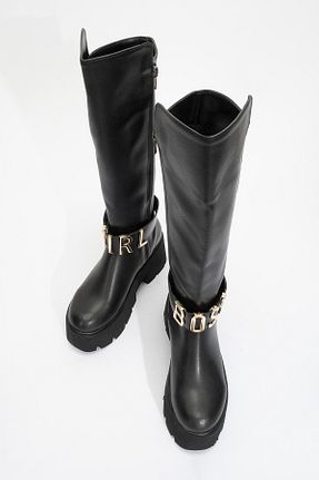 چکمه مشکی زنانه چرم مصنوعی luvishoes - کد 888816040
