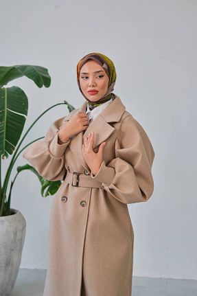 پالتو پشمی قهوه ای زنانه اورسایز Esilapark - کد 881977102